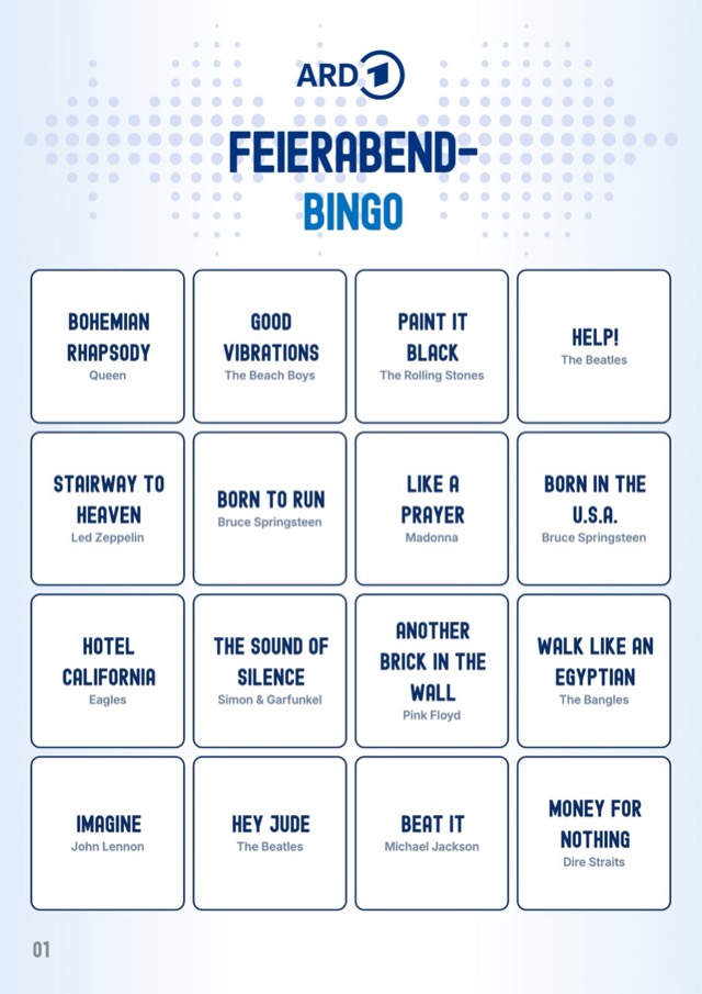 Beispielentwurf: Musik-Bingo-Karte im Corporate Design von ARD