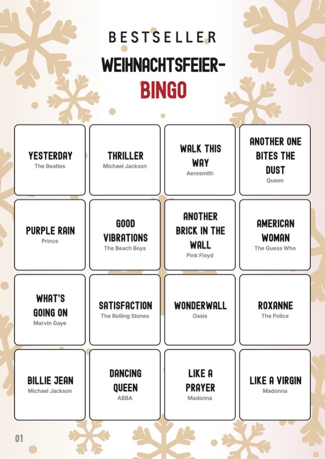 Beispielentwurf: Musik-Bingo-Karte im Corporate Design von Bestseller